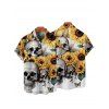 Chemise Décontractée Manches Courtes à Imprimé Tournesols et Crâne pour Hommes - multicolor A L