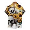Chemise Décontractée Manches Courtes à Imprimé Tournesols et Crâne pour Hommes - multicolor A L