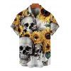 Chemise Décontractée Manches Courtes à Imprimé Tournesols et Crâne pour Hommes - multicolor A L