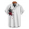 Chemise Décontractée Rose Crâne et Gentilhomme Imprimés à Manches Courtes - Blanc 2XL