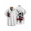 Chemise Décontractée Rose Crâne et Gentilhomme Imprimés à Manches Courtes - Blanc 2XL