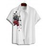 Chemise Décontractée Rose Crâne et Gentilhomme Imprimés à Manches Courtes - Blanc 2XL