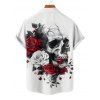 Chemise Décontractée Rose Crâne et Gentilhomme Imprimés à Manches Courtes - Blanc 2XL