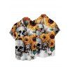 Chemise Décontractée Manches Courtes à Imprimé Tournesols et Crâne pour Hommes - multicolor A 5XL