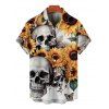Chemise Décontractée Manches Courtes à Imprimé Tournesols et Crâne pour Hommes - multicolor A 5XL