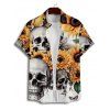 Chemise Décontractée Manches Courtes à Imprimé Tournesols et Crâne pour Hommes - multicolor A 5XL
