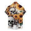 Chemise Décontractée Manches Courtes à Imprimé Tournesols et Crâne pour Hommes - multicolor A 5XL