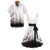Robe Trapèze Longue Imprimée Florale à Col en Coeur et Ceinture - Blanc S | US 4