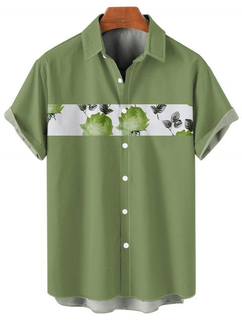 Chemise Décontractée de Vacances Motif de Rose Boutonnée à Manches Roulées pour Homme