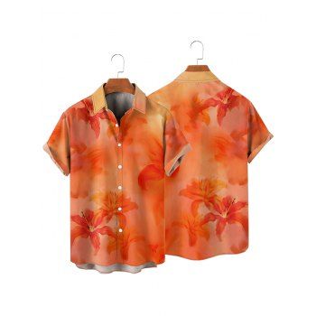 Vacation Couple Outfit Ombre Hibiscus Floral Print Spaghetti Strap V Neck A Line Mini Tank Dress and Roll Up Sleeve Shirt Matching Outfit