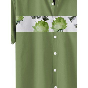 Men's Rose Leaf Pattern Vacation Shirt Button Up Roll Up Sleeve Casual Shirt