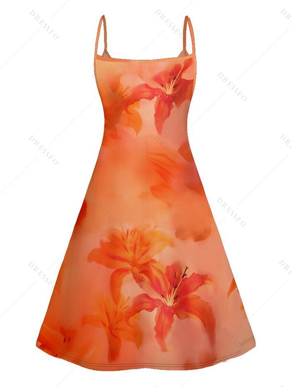 Vacation Couple Outfit Ombre Hibiscus Floral Print Spaghetti Strap V Neck A Line Mini Tank Dress and Roll Up Sleeve Shirt Matching Outfit - Orange S | US 4