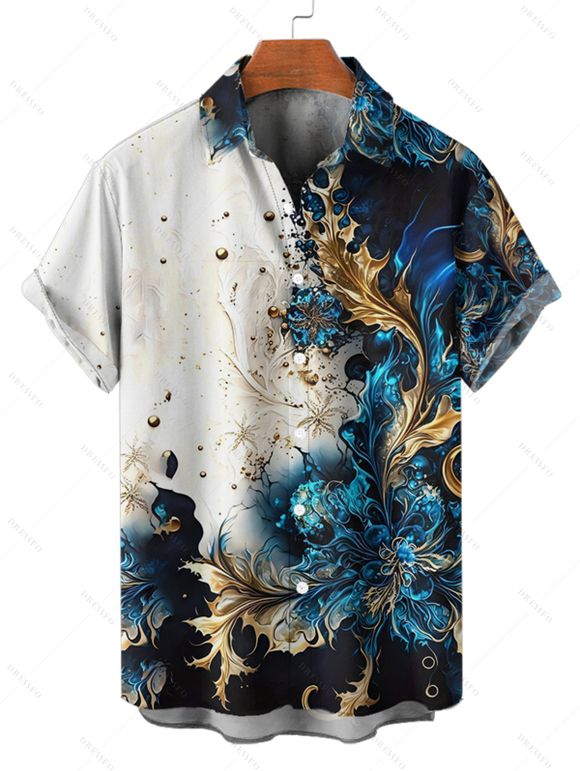 Chemise Décontractée Boutonnée Abstraite Imprimée à Manches Courtes pour Homme - Bleu profond 5XL
