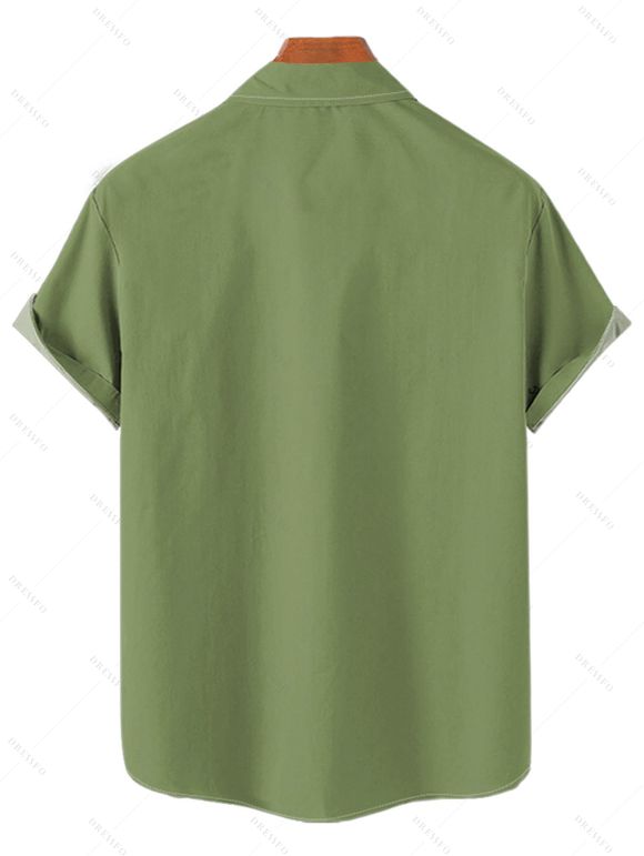 Chemise Décontractée de Vacances Motif de Rose Boutonnée à Manches Roulées pour Homme - Vert clair M