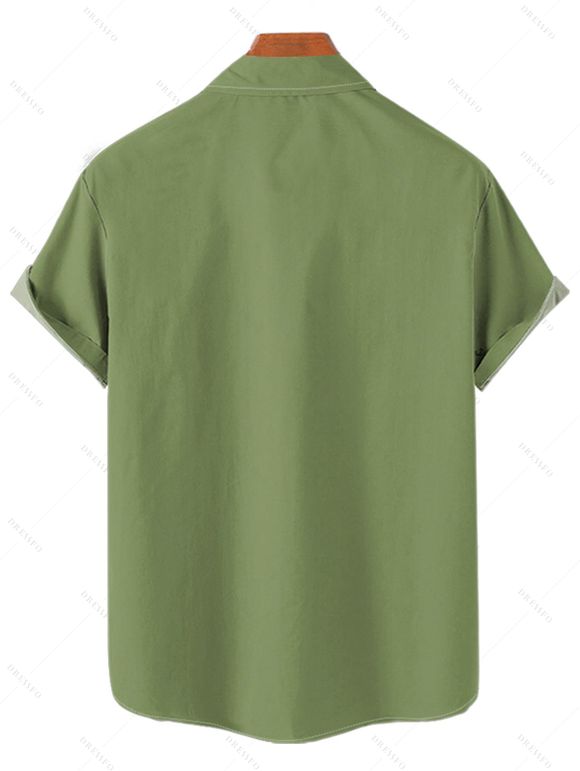 Vacation Couple Outfit Rose Leaf Pattern Mock Button Ruched Bust Empire Waist Belt A Line Mini Dress and Roll Up Sleeve Shirt Matching Outfit - Vert clair S | US 4