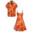 Vacation Couple Outfit Ombre Hibiscus Floral Print Spaghetti Strap V Neck A Line Mini Tank Dress and Roll Up Sleeve Shirt Matching Outfit - ORANGE S | US 4