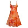 Vacation Couple Outfit Ombre Hibiscus Floral Print Spaghetti Strap V Neck A Line Mini Tank Dress and Roll Up Sleeve Shirt Matching Outfit - ORANGE S | US 4