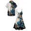 Abstract Print V Neck High Waist Spaghetti Strap Dress and Roll Up Sleeve Shirt Resort Hawaii Outfit - Bleu profond S | US 4