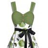 Mini Robe de Vacances Ligne A Motif de Rose à Taille Empire - Vert clair XL | US 12