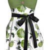 Mini Robe de Vacances Ligne A Motif de Rose à Taille Empire - Vert clair XL | US 12