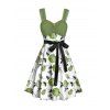 Mini Robe de Vacances Ligne A Motif de Rose à Taille Empire - Vert clair XL | US 12