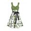 Mini Robe de Vacances Ligne A Motif de Rose à Taille Empire - Vert clair XL | US 12