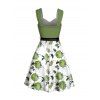 Mini Robe de Vacances Ligne A Motif de Rose à Taille Empire - Vert clair XL | US 12