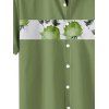 Chemise Décontractée de Vacances Motif de Rose Boutonnée à Manches Roulées pour Homme - Vert clair 4XL