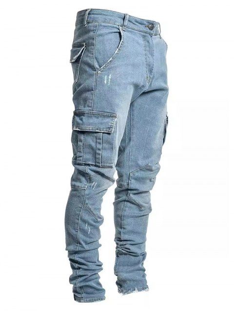 Jean skinny à poches latérales et fermeture éclair pour homme, pantalon crayon long