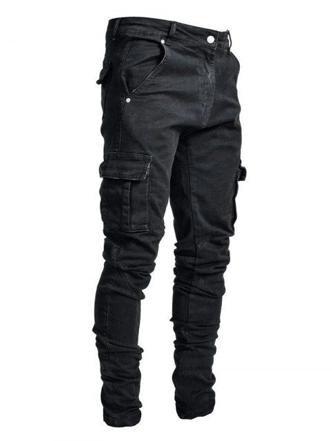 Jean skinny à poches latérales et fermeture éclair pour homme, pantalon crayon long