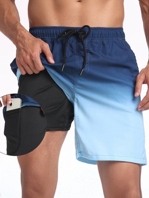 Short de plage ombré pour homme avec cordon de serrage et poche intérieure, taille élastique