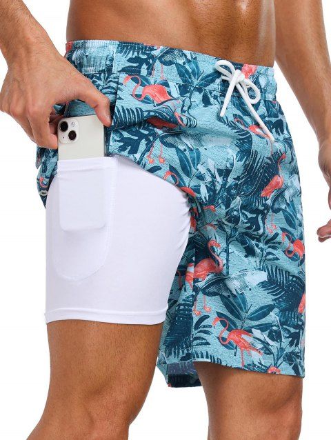 Short de plage pour homme, motif flamant tropical, cordon de serrage, poche intérieure, taille élastique