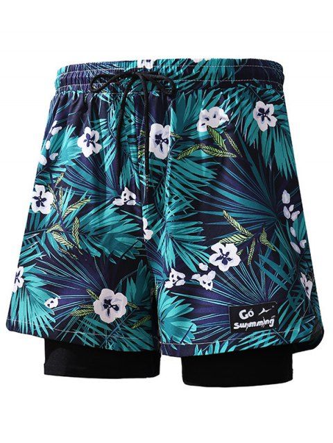 Short de plage à cordon de serrage pour homme, motif floral tropical, taille élastique double épaisseur
