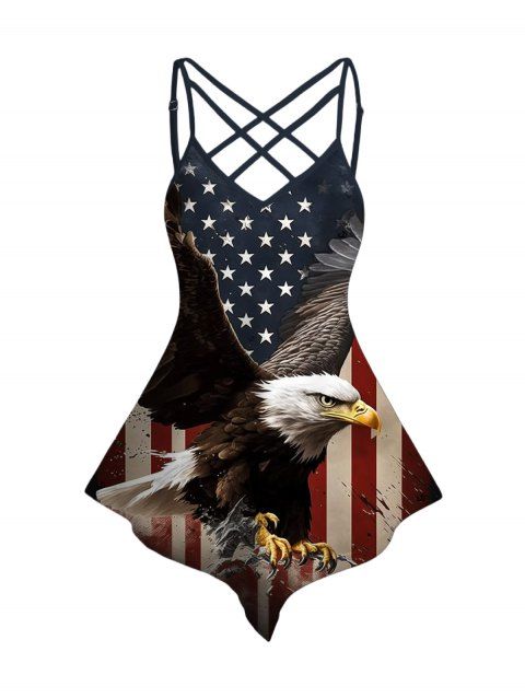Débardeur à motif rayé et étoile, drapeau américain, motif aigle, bretelles en treillis, jour de l'indépendance, ourlet pointu, bretelles réglables, haut patriotique