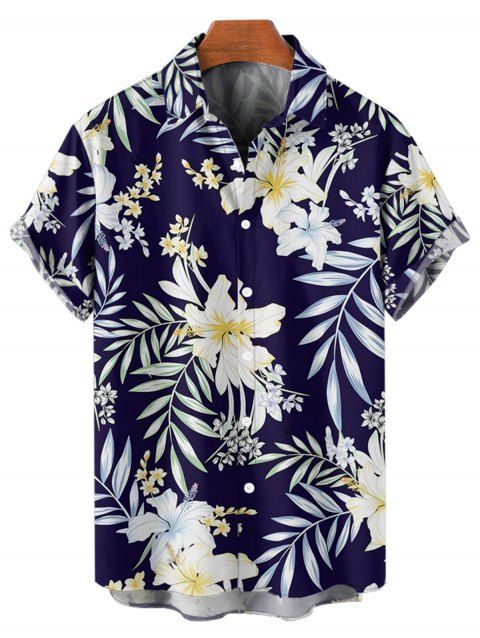 Chemise de vacances à motif floral et feuilles pour homme, à manches courtes et boutons retroussables
