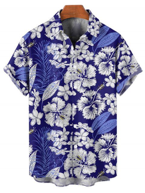 Chemise de vacances à imprimé floral pour homme, manches courtes retroussées et boutonnées