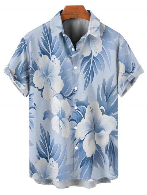 Men's Watercolor Floral Leaf Pattern Vacation Shirt Roll Up Short Sleeve Button Up Shirt
