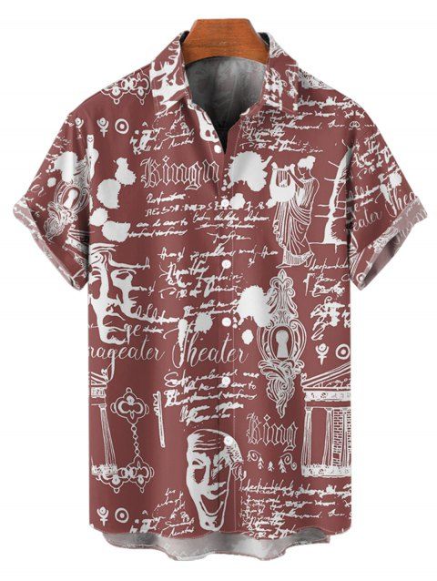 Chemise vintage à imprimé tête de mort pour homme, manches courtes retroussables, boutonnée, style gothique