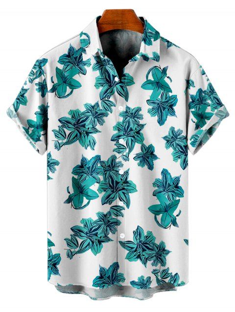 Chemise de vacances à motif floral pour homme, chemise décontractée à manches courtes et boutons retroussables