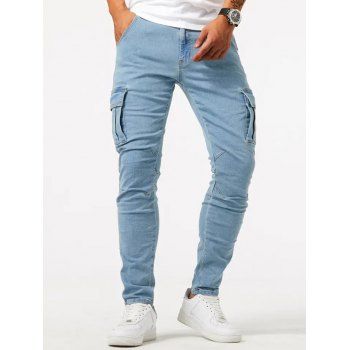Men's Side Pocket Zipper Up Skinny Jeans Long Cargo Pants