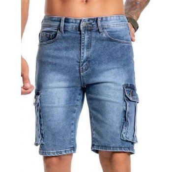 Men's Side Pockets Zipper Up Straight Half Casual Jeans