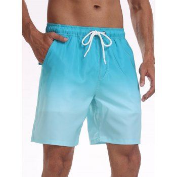 Men's Ombre Drawstrings Beach Shorts Inner Pocket Elastic Waist Board Shorts