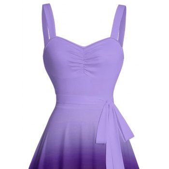 Ombre Ruched Bust Belt Dress Sweetheart Neck Empire Waist A Line Mini Casual Dress