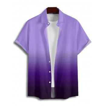 Men's Ombre Casual Shirt Button Up Roll Up Sleeve Turn Down Collar Shirt