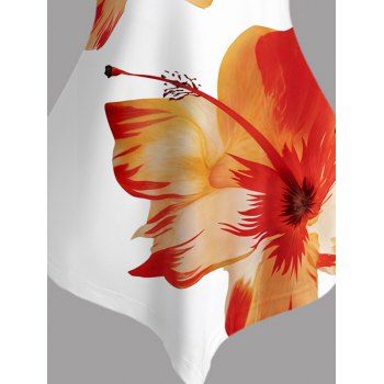 Tropical Flower Pattern Lattice Strap Vacation Tank Top Pointed Hem Adjustable Strap Casual Top