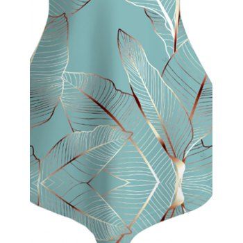 Tropical Leaf Pattern Lattice Strap Vacation Tank Top Pointed Hem Adjustable Strap Casual Top