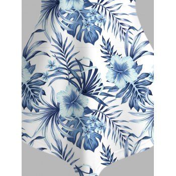 Allover Leaf Hibiscus Floral Pattern Lattice Strap Vacation Tank Top Pointed Hem Adjustable Strap Casual Top