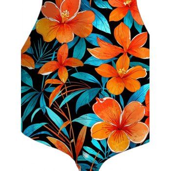 Allover Floral Leaf Pattern Lattice Strap Vacation Tank Top Pointed Hem Adjustable Strap Casual Top