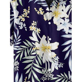 Men's Allover Floral Leaf Pattern Vacation Shirt Roll Up Short Sleeve Button Up Shirt