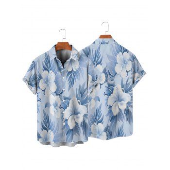 Vacation Couple Outfit Watercolor Floral Leaf Pattern Ruched Bust Sweetheart Neck Belt A Line Mini Dress and Roll Up Sleeve Shirt Matching Outfit
